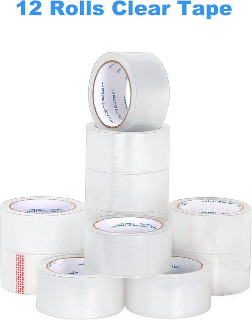 JARLINK Heavy Duty Stretch Film Bundle - 12 Clear Packing Tapes, 2.0mil Thick, 1.88" Wide, 720 Yards Total