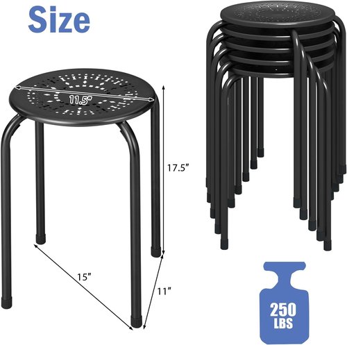 POWERSTONE Stackable Stools - Portable Metal Seating for Classroom & Home Office - 6 Pack, Black
