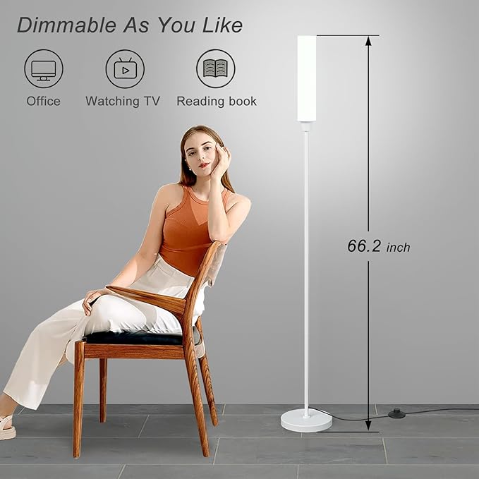 Nukanu Floor Lamp with Remote Control,Bright Floor Lamps for Living Room/Bedroom/Office, Stepless Adjustable 3000K-6000K Colors and 10-100% Brightness,Standing Light with Foot Switch (White)