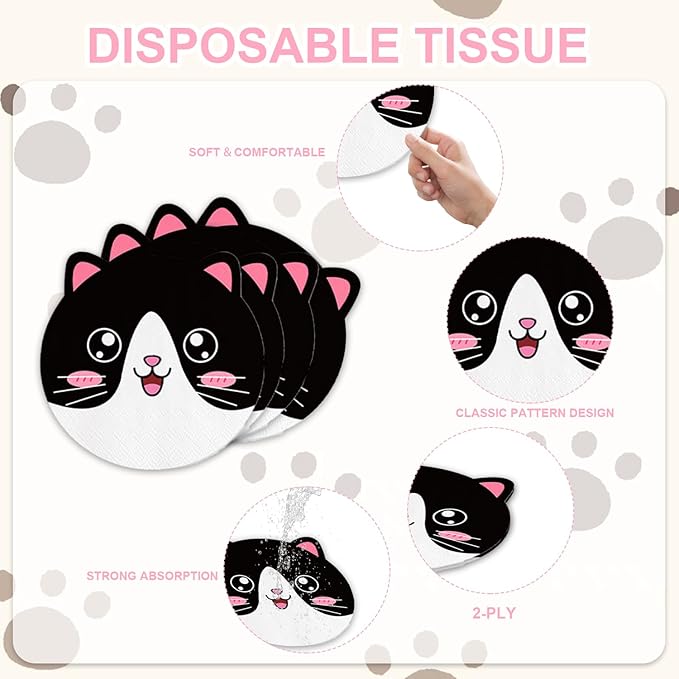 48Pcs Cute Cat Birthday Decorations Plates Cat Party Decorations Include Desserts Plates Napkins Forks for 16 Guests