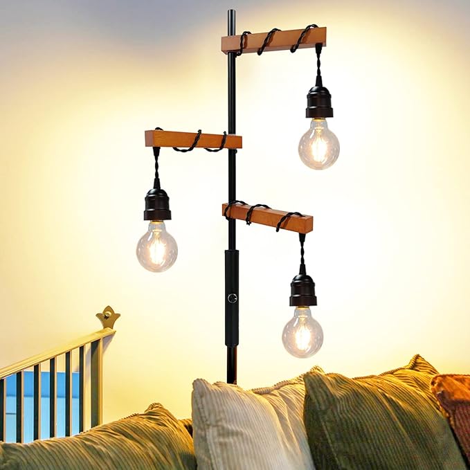 Dimmable Industrial Floor Lamp,Modern Farmhouse Tree Standing Lamps for Living Room Bedroom Office Rustic Home Decor