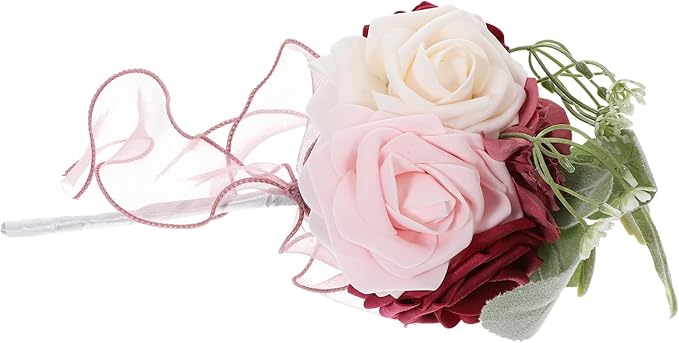 TEHAUX Artificial Rose Bouquet Wedding Decoration Fake PE Flowers for Bride Bridesmaid Quinceanera Chic Tabletop Floral Arrangement for Home Office Kitchen Decor