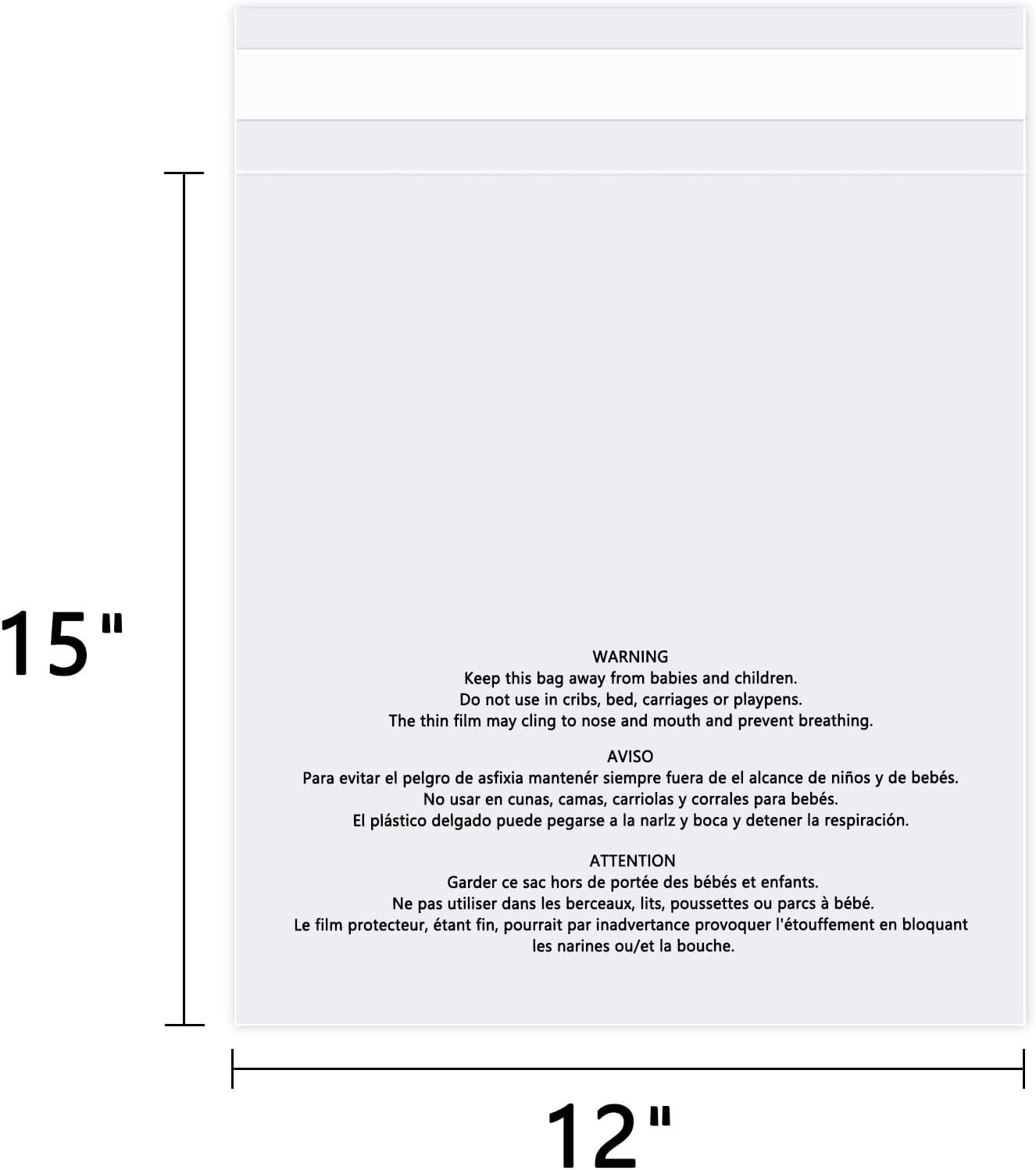 Skiennix Clear Poly Bags | 12" x 15" (100 Count) - Self-Seal with Suffocation Warning for Clothing & FBA