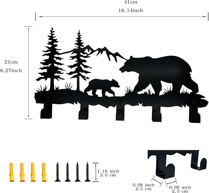 ZORISE Metal Bear Coat Hooks - Animal Theme Wall Art Decor and Key Holder, Hangers for Clothes, Hat, and Backpack, Home Storage Decor for Entryway, Hallway, Office, Kitchen, and Living Room