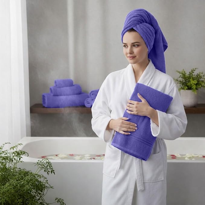 8 Piece Bath Towels for Bathroom - 100% Cotton, Soft Absorbent Bathroom Towels Set - 2 Extra Large Bath Towels, 2 Hand Towels & 4 Washcloths - Hotel Spa Thick Plush Towel, Purple