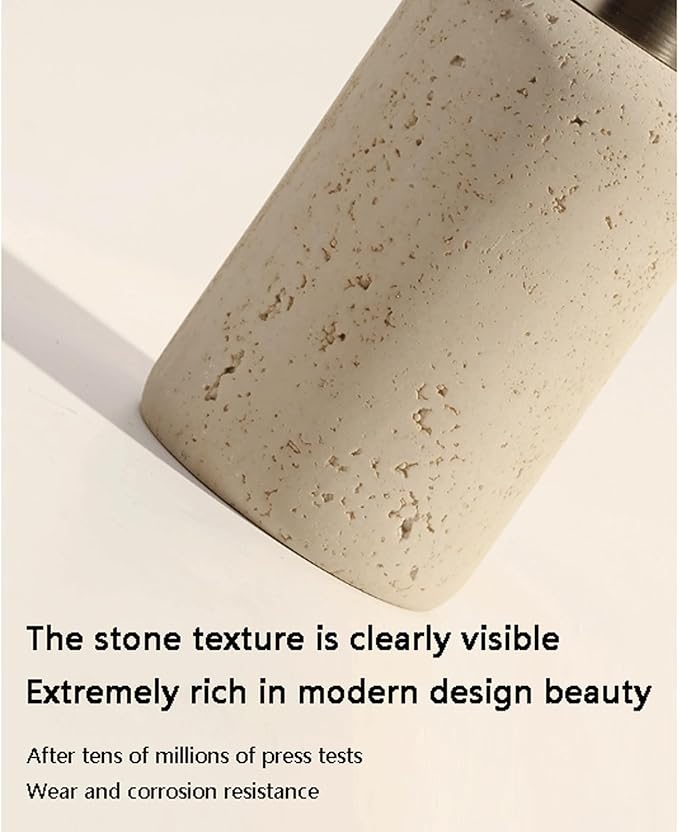 Beige Liquid Stone Hand Soap Dispenser - 10oz 15oz Refillable Bathroom Sandstone Soap Dispenser Pump Shampoo Bottles for Bathroom Kitchen, Cylinder