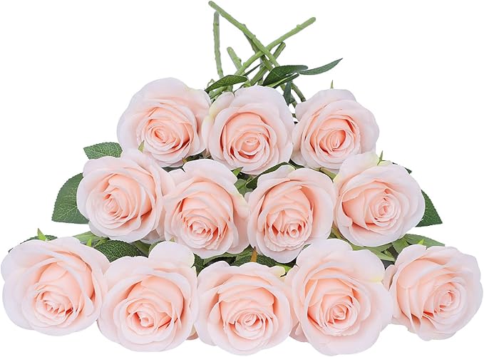 Artificial Rose Flower Artificial Flowers Flower with Long Stem Silk Roses Bouquet for Wedding Bridal Shower Party Home Decoration (Blush, 30 Pcs)