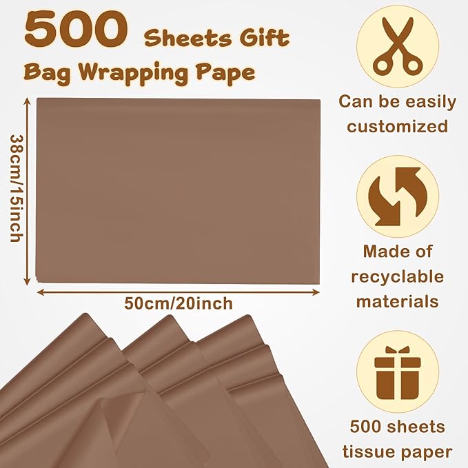 Qilery 500 Sheets Brown Tissue Paper Bulk 15 x 20 Inch Chocolate Brown Wrapping Paper for Gift Bags Acid Free Retro Tissue for Christmas Craft Supplies, Bouquet, Garlands, Forming Pompoms, Party Decor