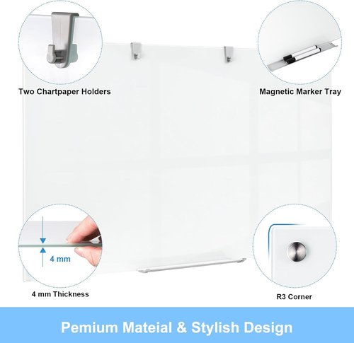 Brilliance Magnetic Glass Dry Erase Board - 36" x 24" Whiteboard for Office, Home & School