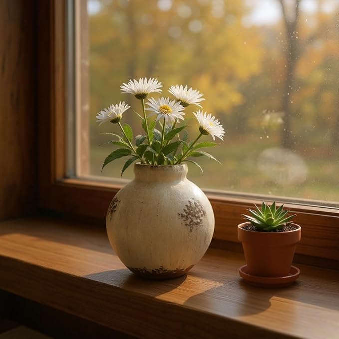 Ceramic Rustic Farmhouse Decor, Pottery Decorative Flower Vases, Boho Vase for Centerpieces,Office, Living Room, Dining Table, Entryway, Shelf, Mantel(Height 6 inch-Rustic)