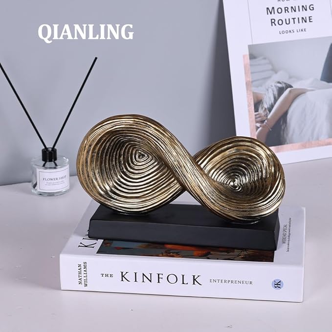 QIANLING Abstract Art Sculpture, Infinity Loop Symbol Sculpture, Abstract Decorative Statue, Gold Knot for Home Accents Decor, Decorativas Modernas for Coffee Table, Entryway, Living Room, Office