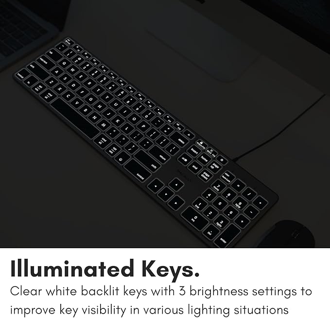 Macally Wired Keyboard for Mac with USB Hub (2X USB-A / 1x USB-C) - Compatible Backlit Apple Keyboard with Dual Interface - Auto OS Detection for Mac, MacBook Pro/Air, iMac, PC, Android, iPad, iOS