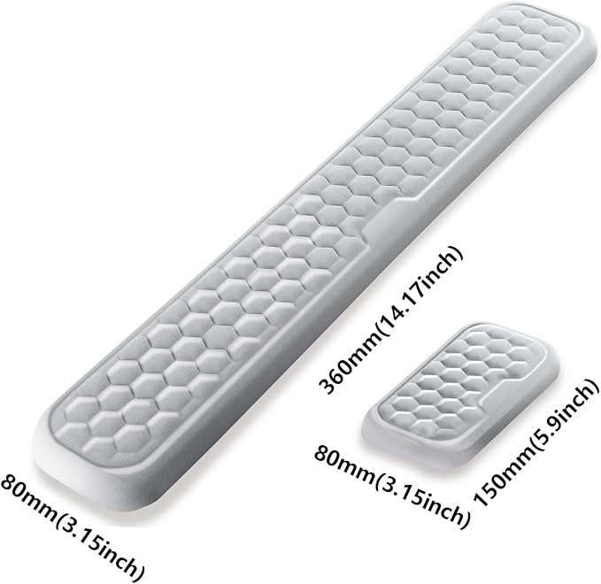 Wrist Rest for Keyboard and Mouse, Upgrade Enlarge Mouse Pad Wrist Rest, Ergonomic Memory Foam, Non-Slip Base for Computer Gaming & Office Work, 2 Piece Set, Grey (14.17x3.15+5.9x3.15 inch)