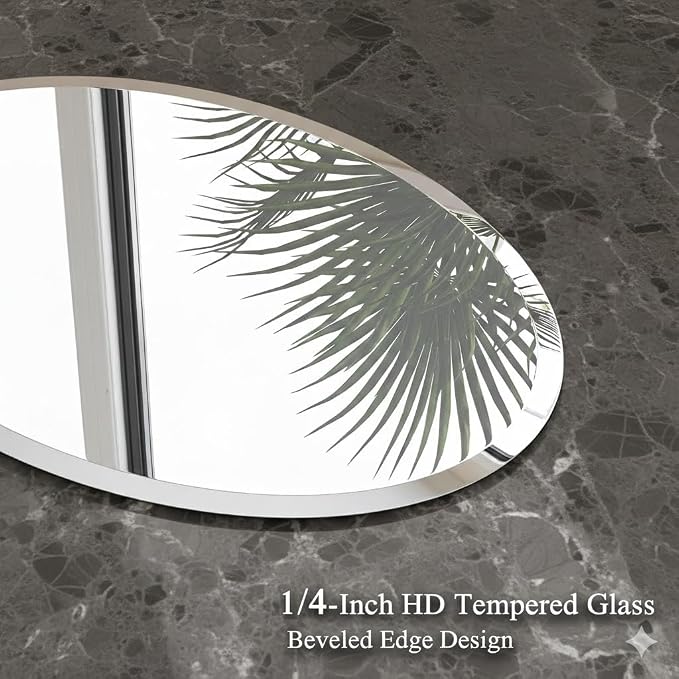 Frameless Oval Bathroom Mirror, 20x28 Inch Beveled Edge Vanity Wall Mirror for Over Sink, Modern Decorative Mirror for Bathroom, Bedroom, Entryway