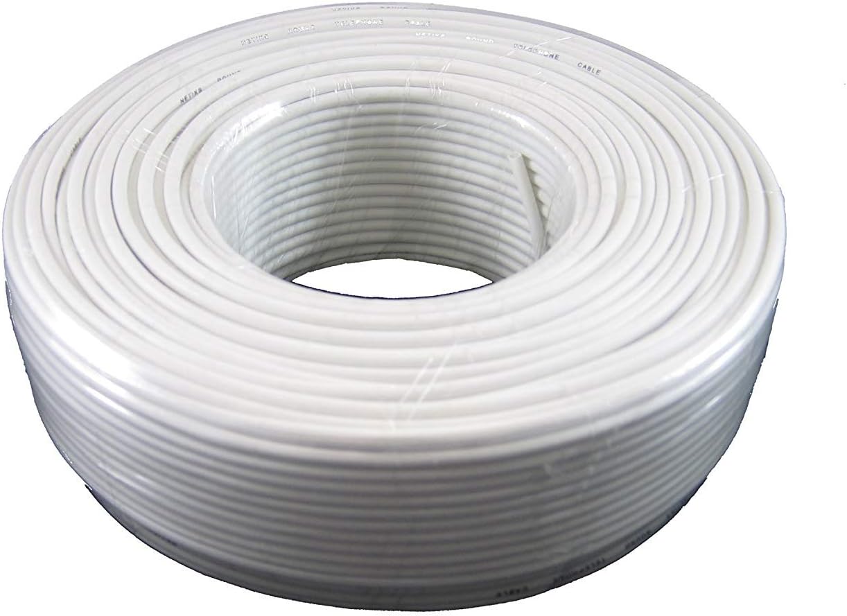 Tupavco TP801 | 300ft Rounded White Phone Cable - 4x1/0.4 26 AWG Solid Wire for RJ11 Connections