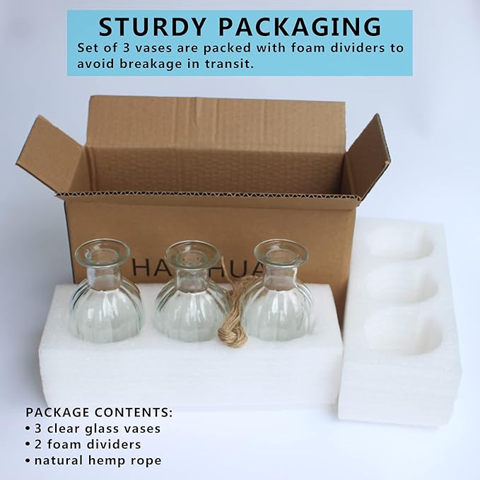 3 Sets Clear Glass Vase for Flowers Small Bud Vase for Decor, Bud Vases in Bulk for Centerpieces, Home Decorative Vase Set Round Vintage Glass Bottles, 2.85"X 5.4"