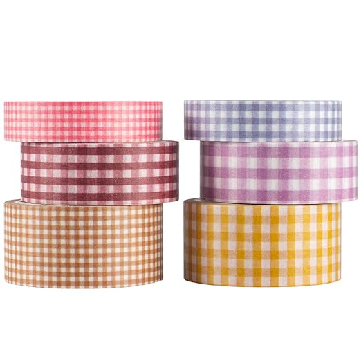 YUBBAEX 6 Rolls Plaid Washi Tape Set Basic Grid Masking Decorative Tapes for Arts, DIY Crafts, Journals, Planners, Scrapbooking, Wrapping (Basic Plaid)