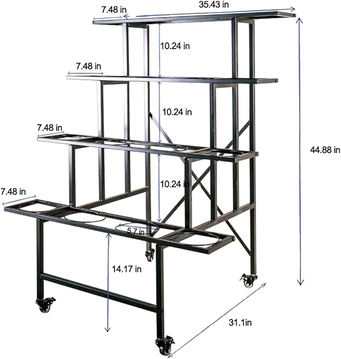 Zhongma Flower Display Stand with 16pcs Plastic Buckets for Fresh Flowers Heavy Duty Garden Cart Moving Flower Bucket Stand with Wheels