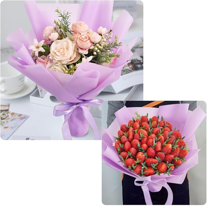 BEISHIDA 20 PCS Purple Floral Wrapping Paper-Matte Waterproof Flower Wrapping Paper Bouquet for Florist Supplies, DIY Crafts, Gift Packaging, Wedding, Birthday Gift