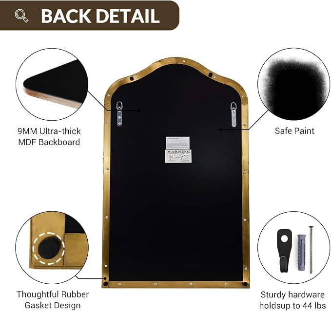 ANDY STAR Brass Scalloped Arched Wall Mirror, 26x38 Brushed Gold Irregular Bathroom Mirror with Curved Design for Vanity, Powder Room, Fireplace, Mantel, with Stainless Steel Metal Frame