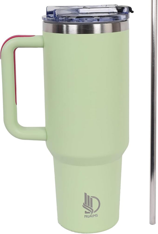 40oz Insulated Tumbler with Handle, Leakproof Straw Lid & Carry Handle - Double Wall Vacuum Insulation Keeps Ice 24 Hours, BPA Free Stainless Steel Water Bottle(Pale Olive)