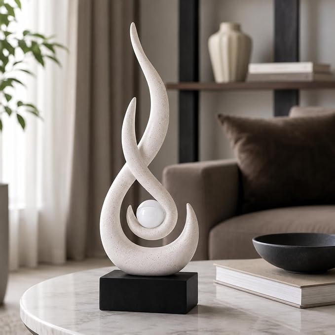 Modern Abstract Art Table Decoration,Resin Flame Statue Modern Centerpiece Ornaments for Living Room Great Gift Idea Home Decor,Collectibles (Beige)