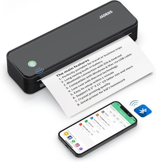 JADENS Bluetooth Thermal Printer - Portable Inkless Wireless Printer for iOS & Android | 8.5" X 11" US Letter