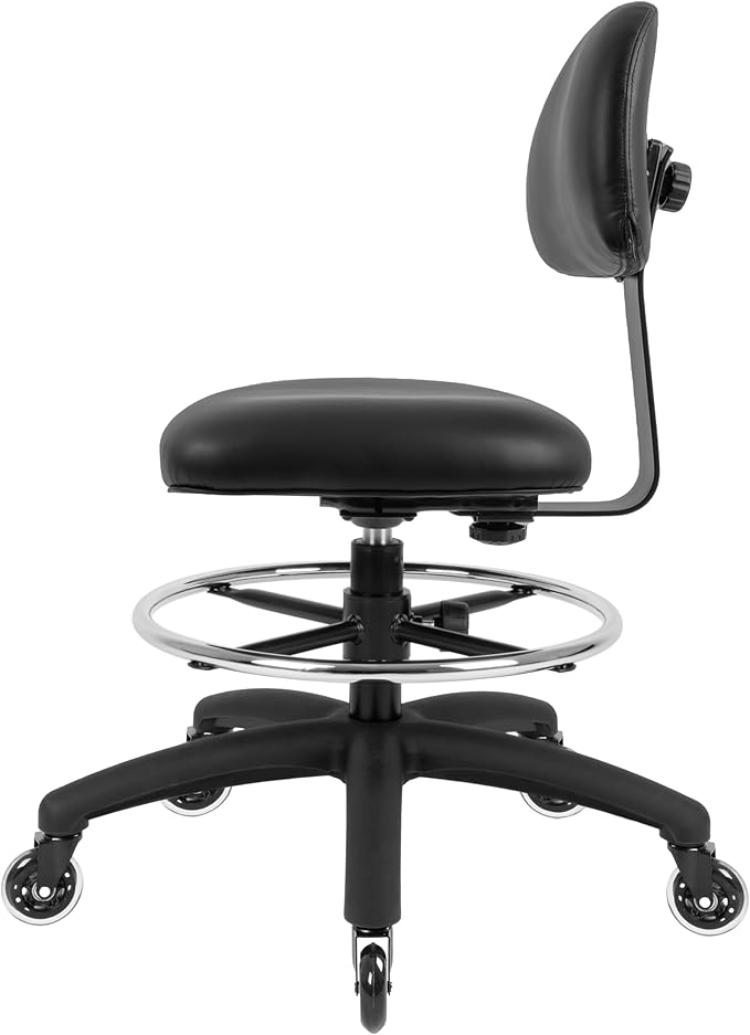 Chair Master FSS Series Square seat (20"-28") seat Height Chair. Vinyl-for Office, Garage, Desk, Shop, Computer, Doctor, Medical, Easy to Clean! 18" Footring (Black, Mid Stool, Rubber Roller Casters)