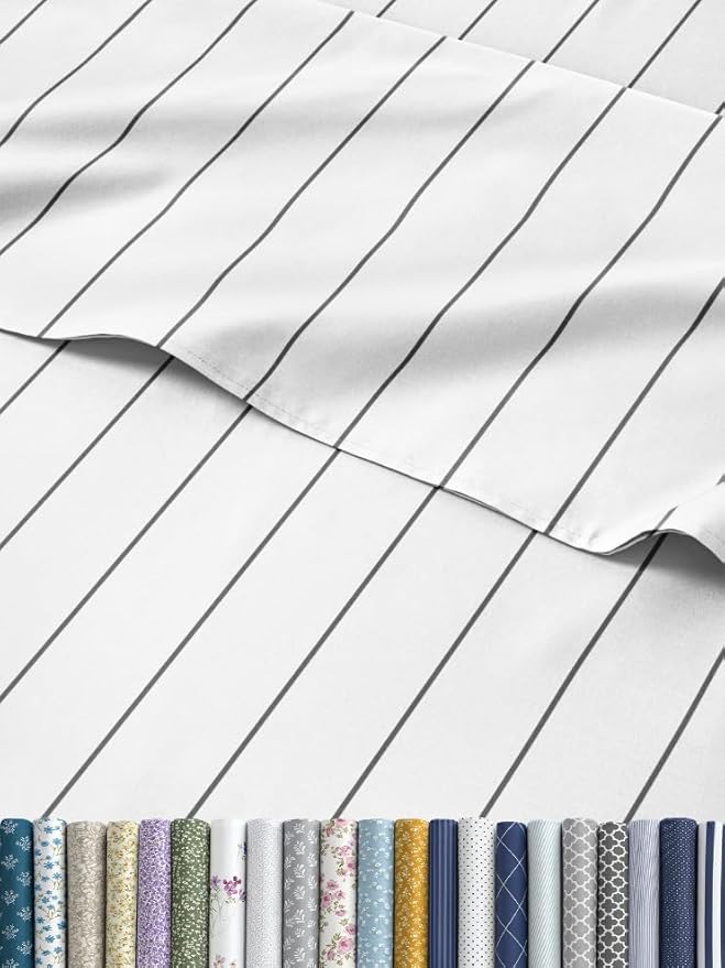 Striped Sheets - Grey Striped Sheets - 1 Flat & 1 Fitted & 1 Pillowcase w/ Deep Pockets – Wrinkle & Fade Resistant - Ultra-Soft, Breathable and Cooling – Luxury Pinstripe Bedding - Twin Size Bed Set