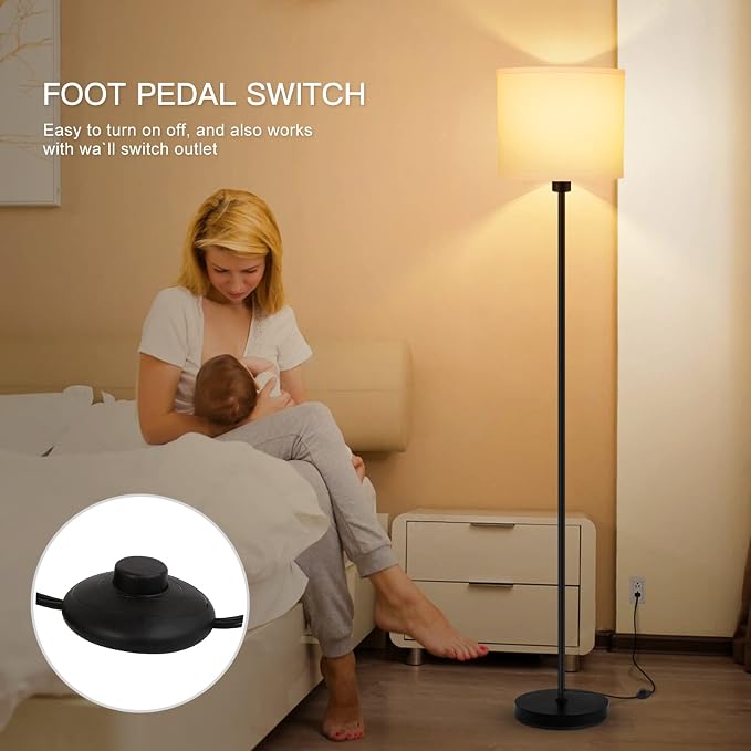 Floor Lamps for Bedroom, Small Standing Lamp with Bulb(12W, 2700K), White Lampshade, Foot Switch, Simple 59" Tall Pole Lamps for Kids Room/Girls Room/Boys Gift/Living Room/Classroom, Boho Reading Lamp