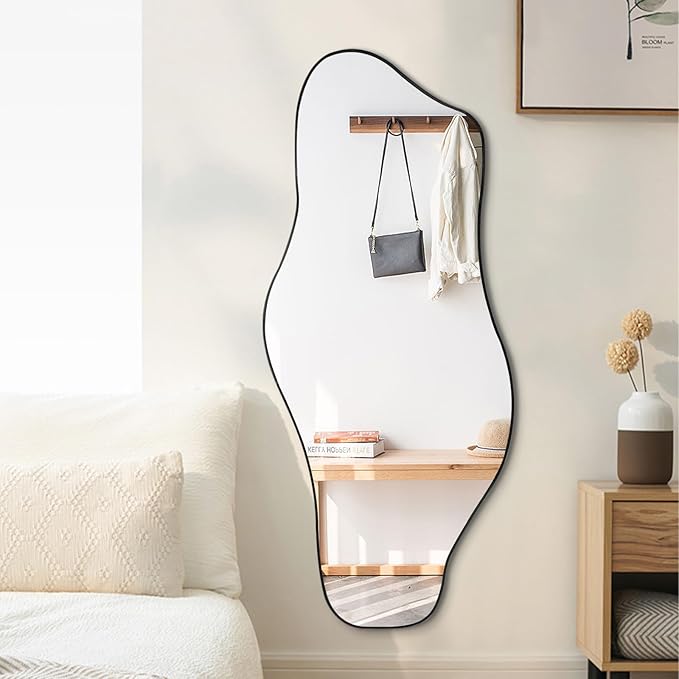 Large Irregular Mirror, 54.5"x24" Asymmetrical Tempered Glass Mirror, Modern Organic Shaped Wall Mirrors for Entryway Bedroom Living Room Bathroom, Horizontal or Vertical Hanging