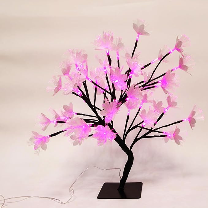 Drawelry Fiber Optic Flower Tree Lamp - 48 LED Table Night Light USB Powered Artificial Flower Bonsai Tree Lamp Bedroom Living Room Decor Valentine's Day Birthday Gift for Women Girls Mother (Pink)