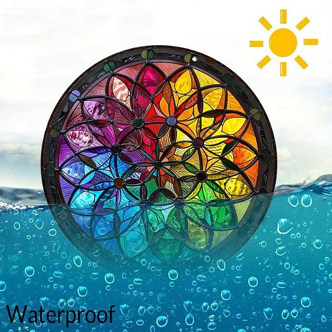 Waterproof Flower of Life Metal Wall Art - UV Resistant Aluminum Decorative Sign - Easy to Hang, Durable Round Artwork for Home & Garden, 1pc