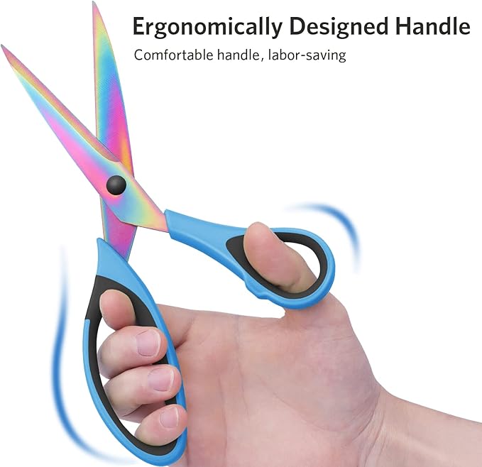 Uaugulft Sewing Scissors, Sharp Titanium Coating Blades, Soft Grip Handle, Multi-Purpose Scissors Set of 3 Suitable for Families, Office, and School Use, Blue Black, Purple Pink and Green Black