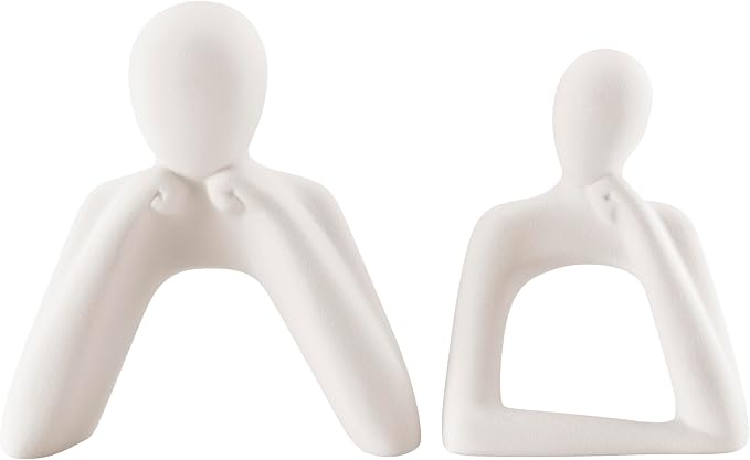 Danya B. Hans Tanka Cream Abstract Two Piece Thinking Couple Decorative Accent Matte Ceramic Sculpture Figure Set