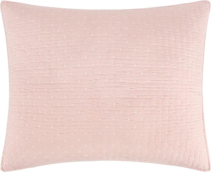Levtex Home Cross Stitch Reversible Full/Queen Quilt Set (88x92in) with 2 Pillow Shams (26x20in) - Stitch Texture - Blush - Cotton Full/Queen Size Quilt Bedding Set - Lightweight, Soft, Pre-Washed