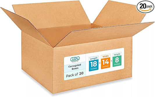 Medium Shipping & Moving Boxes 18"L x 14"W x 8"H (20-Pack) - Extra Strength 200 lb vs Regular - Corrugated Durable Boxes for Packaging - Heavy Duty Moving Box - Packaging Box by IDL Packaging