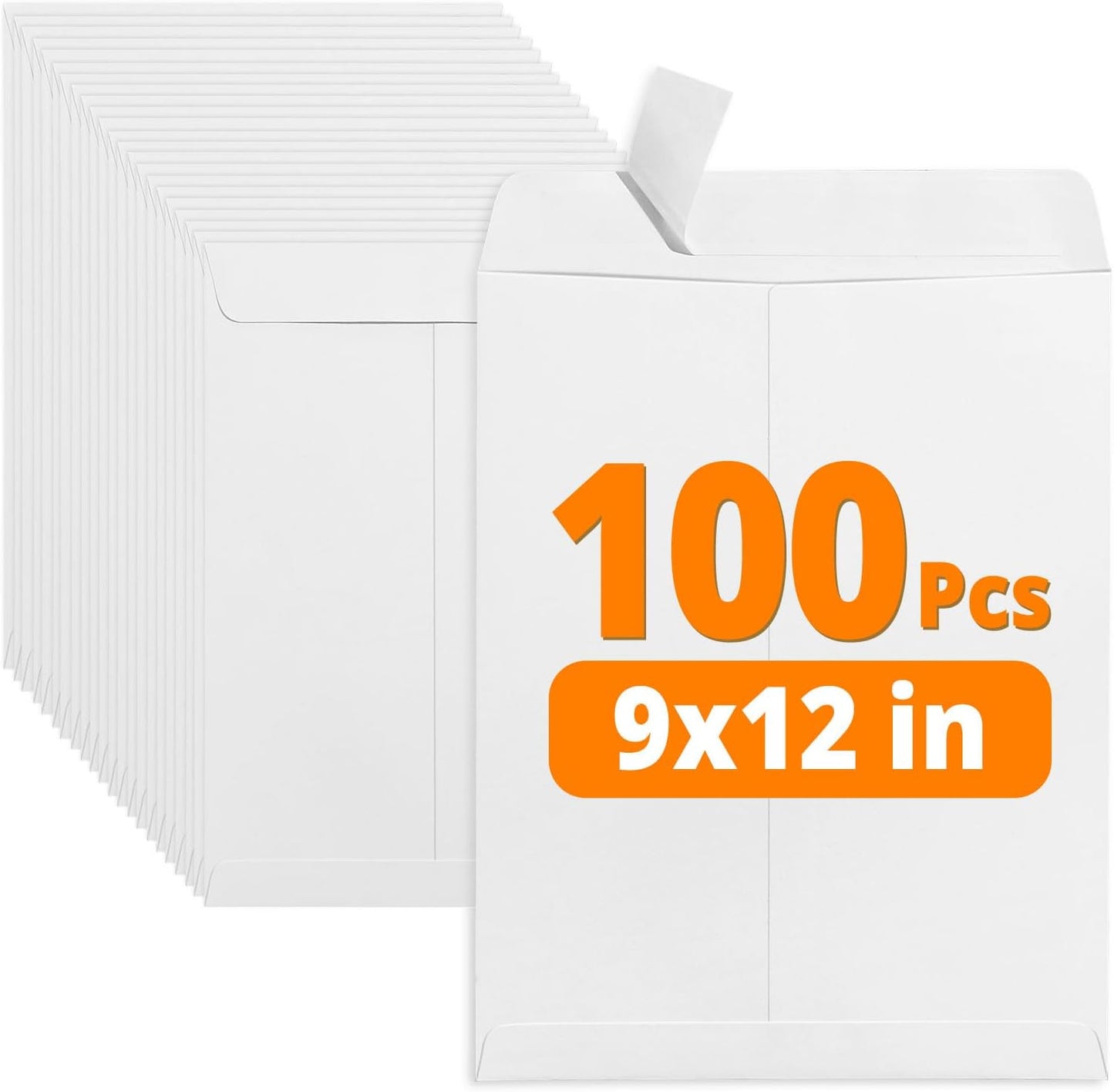 SUNEE 9x12 Self-Seal Envelopes - 28LB White Kraft Paper for Office & Business Shipping | 100 Pack