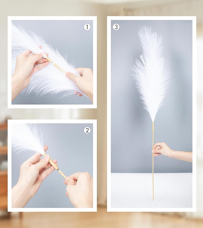 9 Pcs 45" Tall Pampas Grass White Decor, Long Stem Artificial Flower Floor Vase Large Faux Floral Pompas Fake Plants Dried Bouquet Arrangement Vase Filler for Boho Home Wedding Decoration