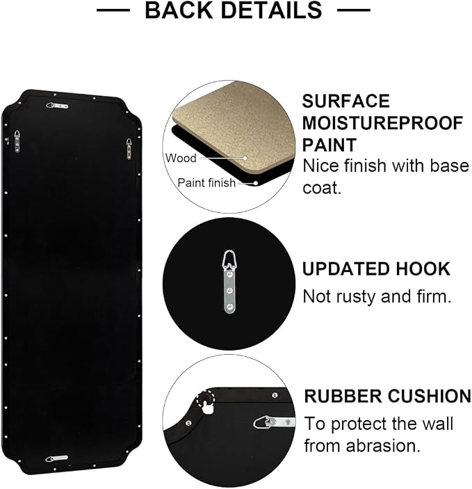 ANDY STAR 18" x 48" Full Length Mirror, Large Black Scalloped Bathroom Mirror, Full Body Wall Mirror with Scalloped Corner Decorative for Bedroom, Living Room (Horizontal or Vertical)