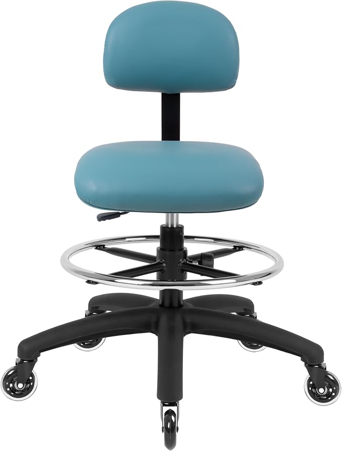 Chair Master FSS Series Square seat (20"-28") seat Height Chair. Vinyl-for Office, Garage, Desk, Shop, Computer, Doctor, Medical, Easy to Clean! 18" Footring (Aqua, Mid Stool, Rubber Roller Casters)