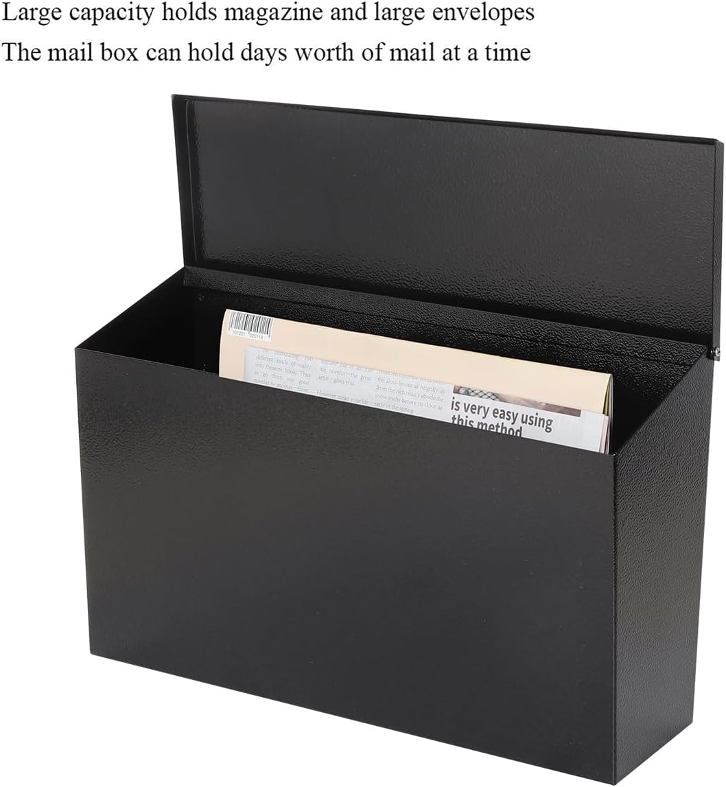 Skiennix Wall-Mount Mailbox - Large Capacity Waterproof & Rust-Resistant Galvanized Steel | 15.7"x9.9"x4.9" Black