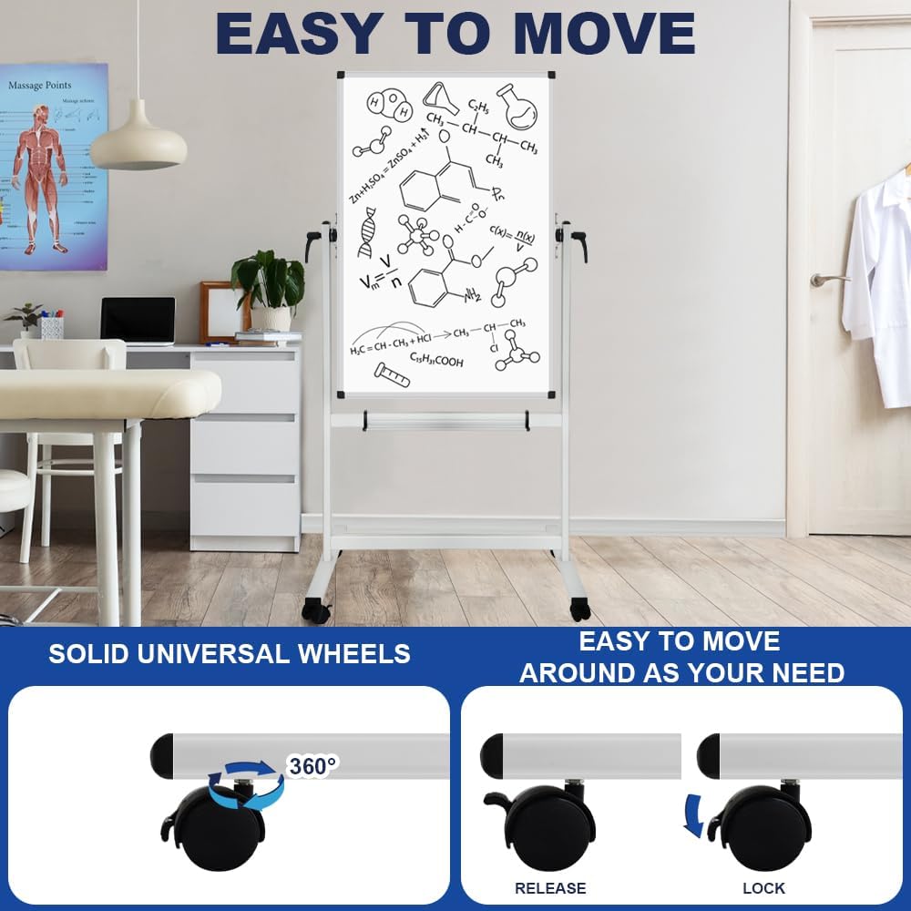XBoard Double-Sided Magnetic Dry Erase Board - 44x30 Inch Mobile Whiteboard on Wheels
