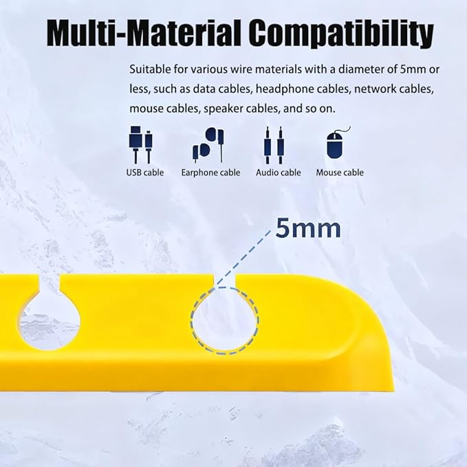 Cable Holder Clips，5 Packs Yellow Cable Management Cord Organizer Clips Silicone Self Adhesive for Desktop USB Charging Cable Nightstand Power Cord Mouse Cable Wire PC Office Home(7-5-3-2-1 Slots)