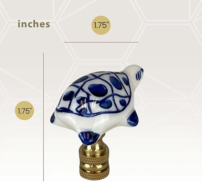 Royal Designs, Inc. Blue & White Porcelain Turtle Finial for Lamp Shade, Polished Brass