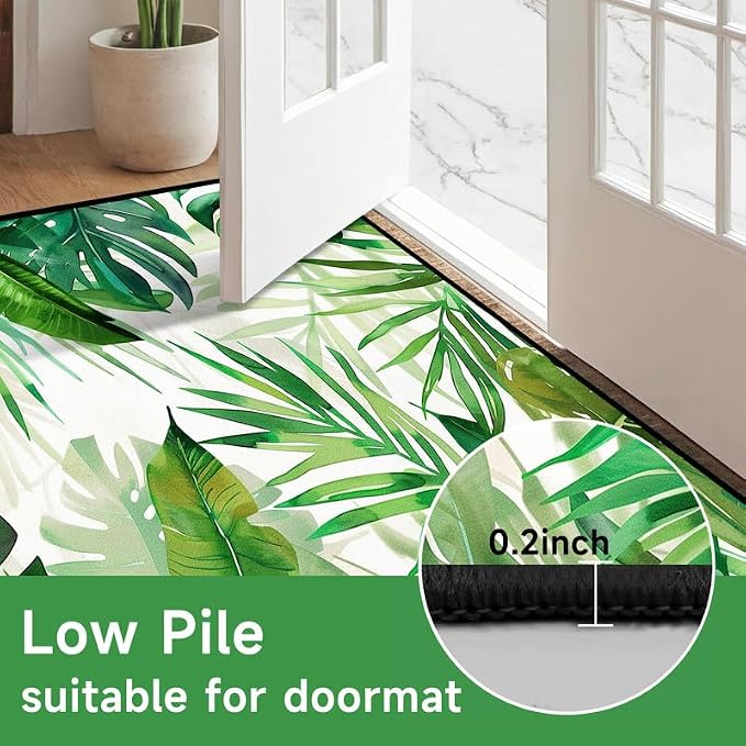 5'x7' Tropical Palm Leaf Rug Monstera Banana Leaves Floor Mat for Bedroom Living Room Nursery Playroom Classroom Home Decor Washable Low Pile Green Botanical Area Rug