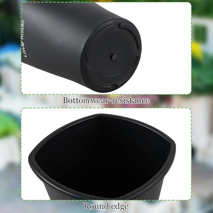 12 Inch Floral Plastic Bucket with Cut Out Handle, 4-Pack Tall Plastic Flower Buckets, Black