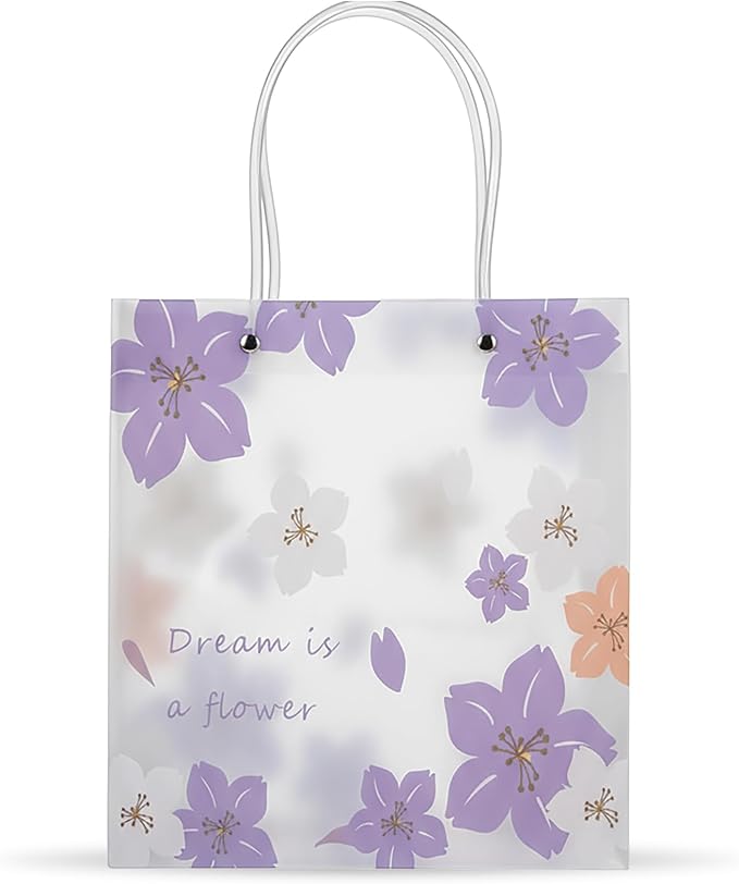 12 Pack Gift Bags with Cherry Blossom Design, Floral Plastic Totes for Wedding Favors, Party Goodies & Gifts
