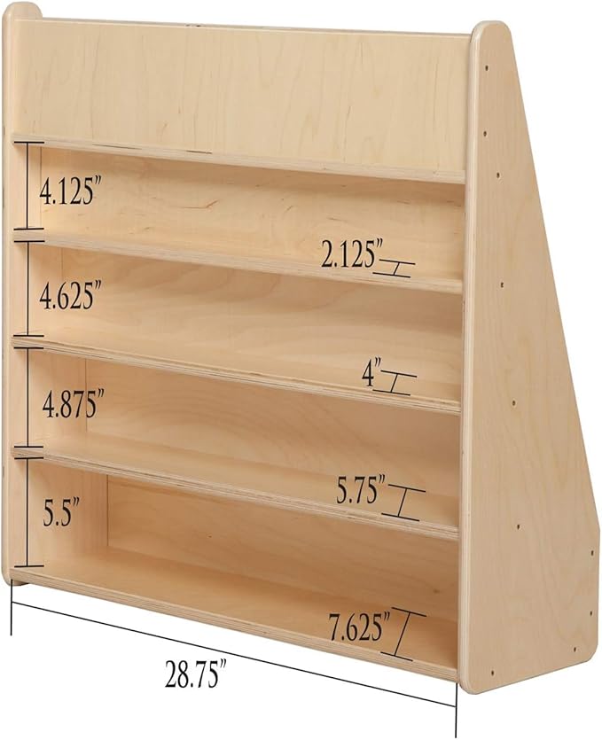 Contender Book Display for Daycare, Classroom, Preschool, Kids Single-Side Bookcase Stand, 5 Shelf Book Display with Rear Storage, 30-inch Width, Ready-to-Assemble, Made in USA