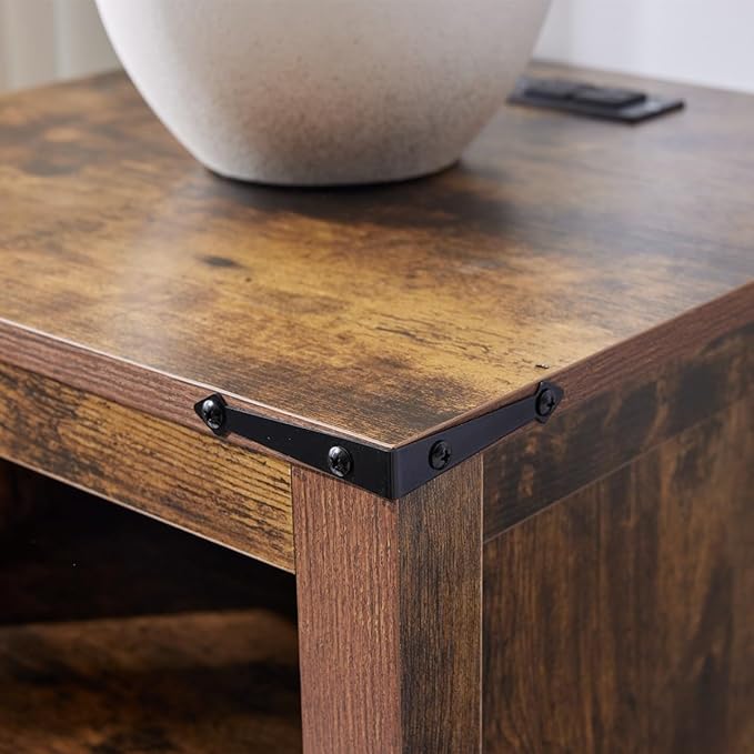Farmhouse Night Stand Set of 2, Rustic Brown Nightstand for Bedroom, End Tables with Charging Station, Bedside Table with Drawers, Wood Bedside Cabinet Dresser